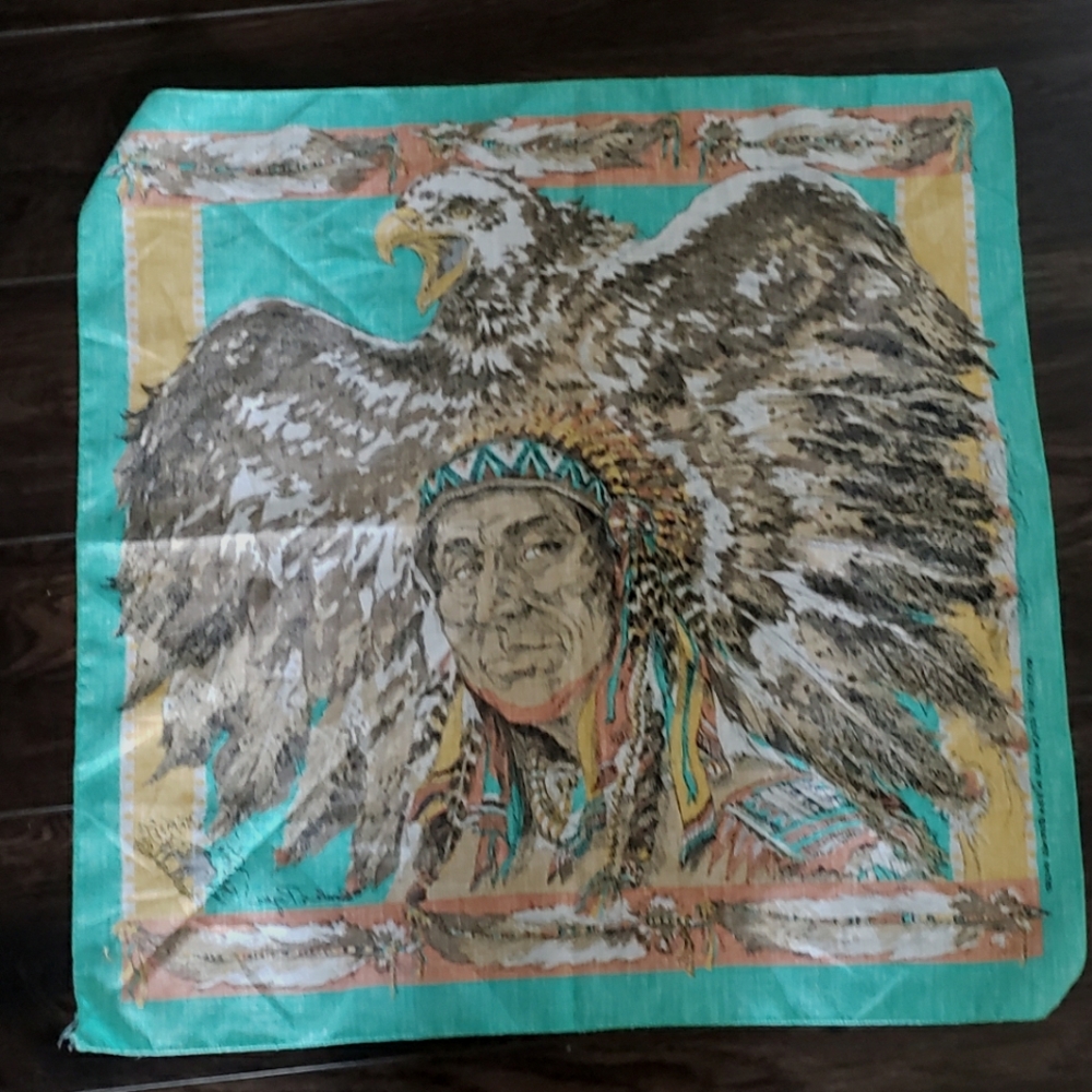 Vintage Scarf Bandana Native Eagle Cotton Western USA Made Buffalo Roam 21"